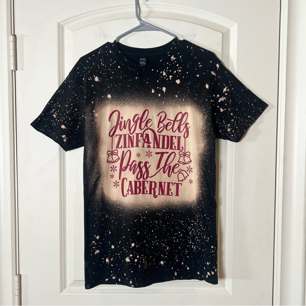 Bleached Christmas Graphic Tee Jingle Bells Zinfandel Pass the Cabernet M